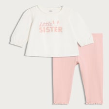 F&F Baby 2-Piece Cotton Rich Little Sister Top and Leggings Set in Cream