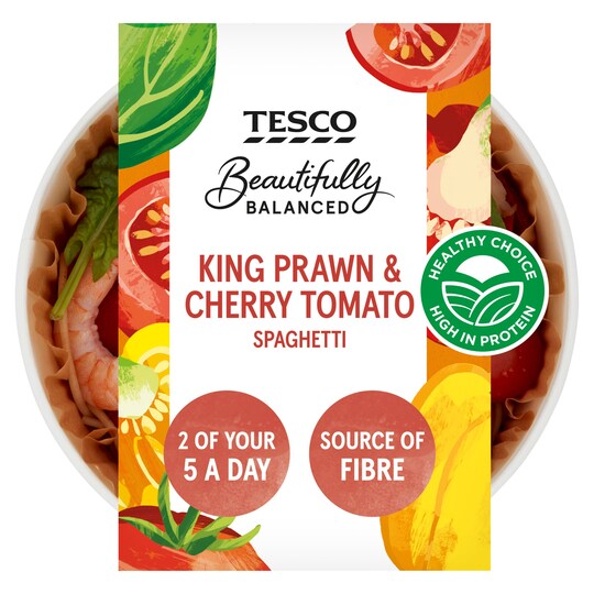 Tesco Beautifully Balanced King Prawn & Cherry Tomato Spaghetti 380G