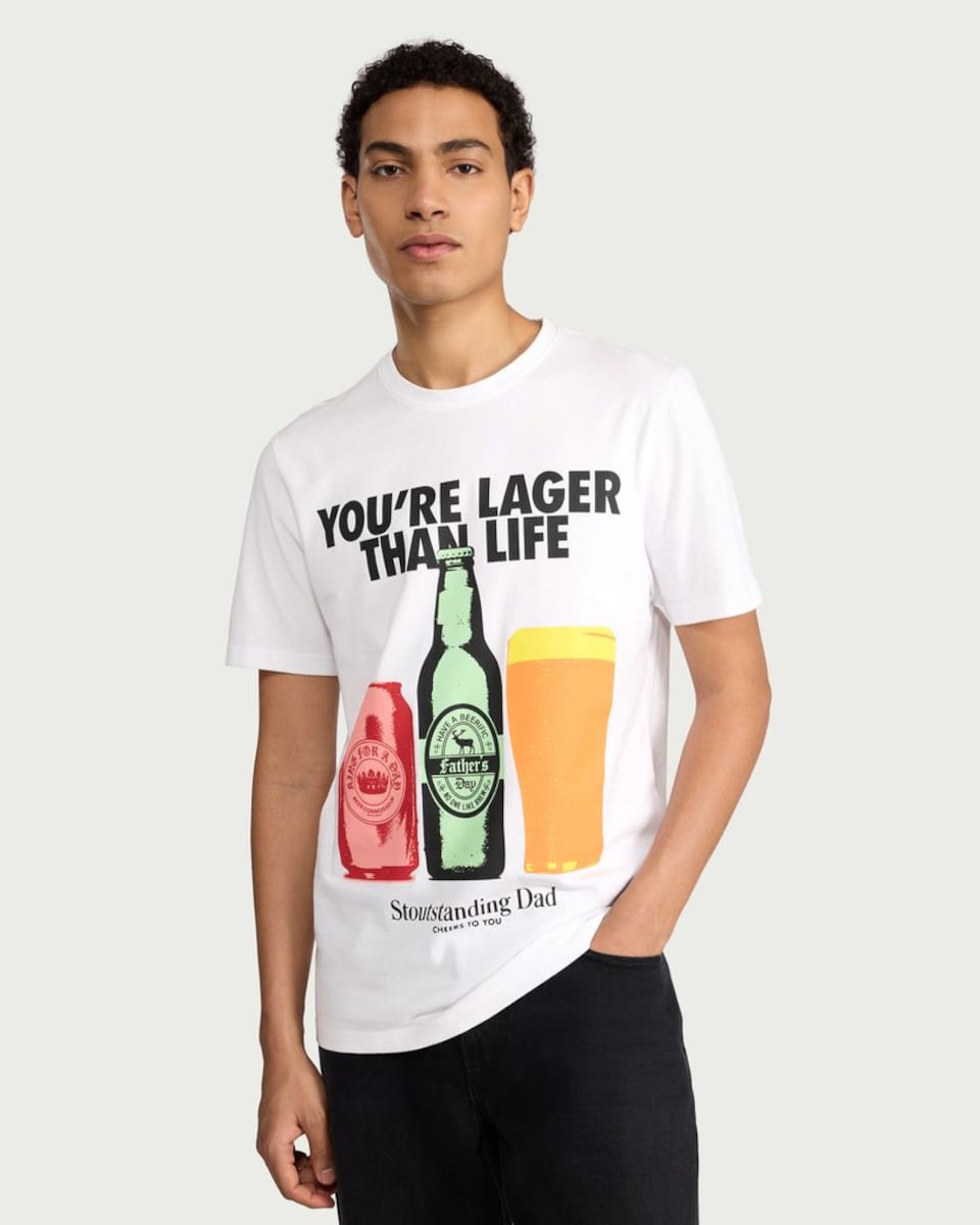 image 1 of F&F Pure Cotton Lager Than Life T-Shirt in White