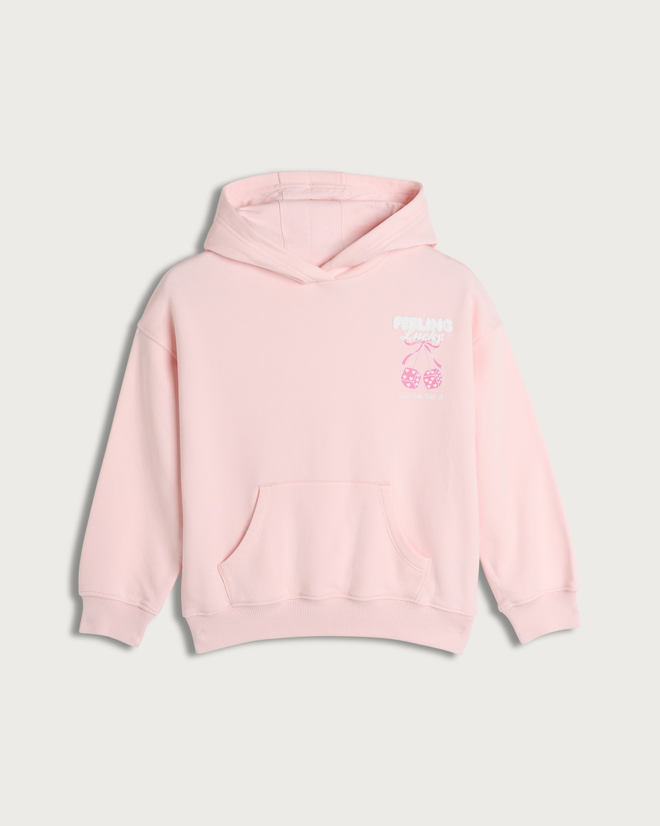 F&F Girls Cotton Rich Feeling Lucky Hoodie in Pink