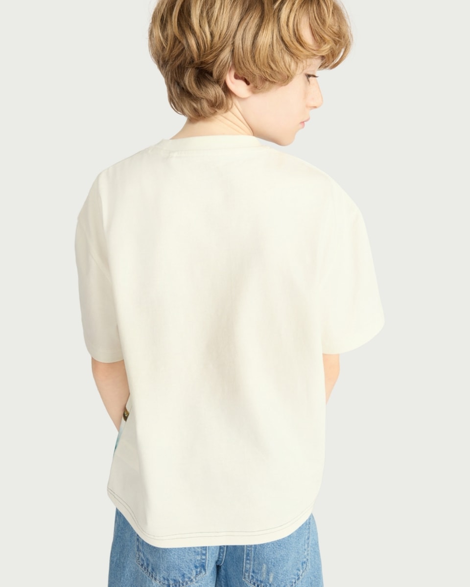 image 1 of F&F Boys Pure Cotton Paradise Print T-Shirt in Cream