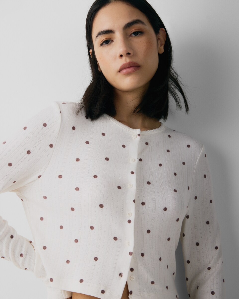 image 1 of F&F Pointelle Polka Dot Pyjama Set in Cream