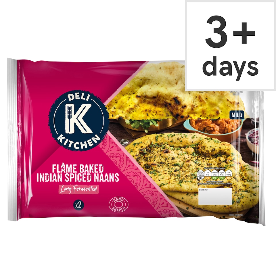 image 1 of Deli Kitchen 2 Flame Baked Indian Naan Breads 400g