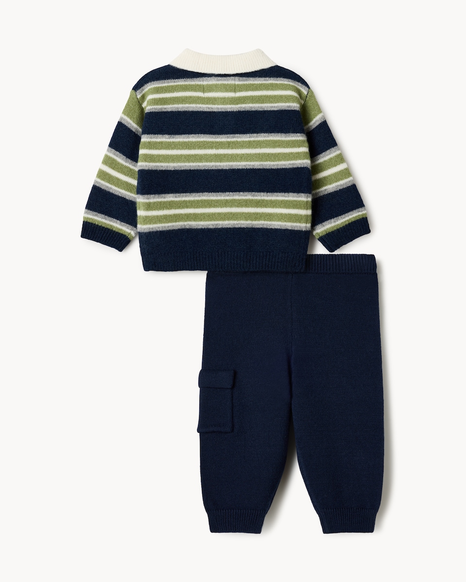 image 1 of F&F Baby Knitted Striped Jumper and Joggers Set in Blue