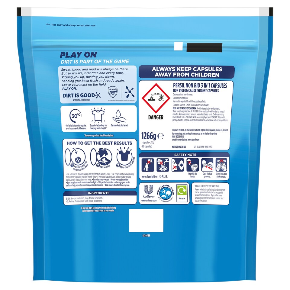 image 1 of Persil Non Bio 3 in 1 Laundry Detergent Capsules 60wash 1266g