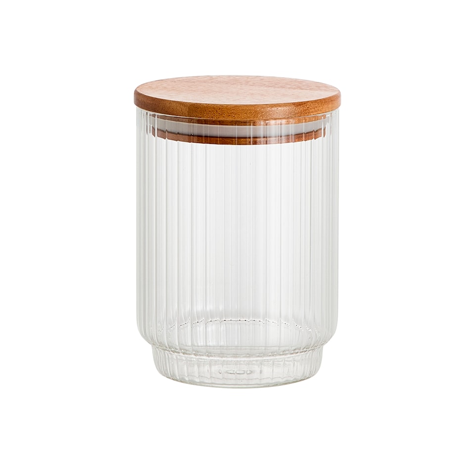 Go Cook Glass Ribbed Food Storage Cannister With Acacia Lid 650ml