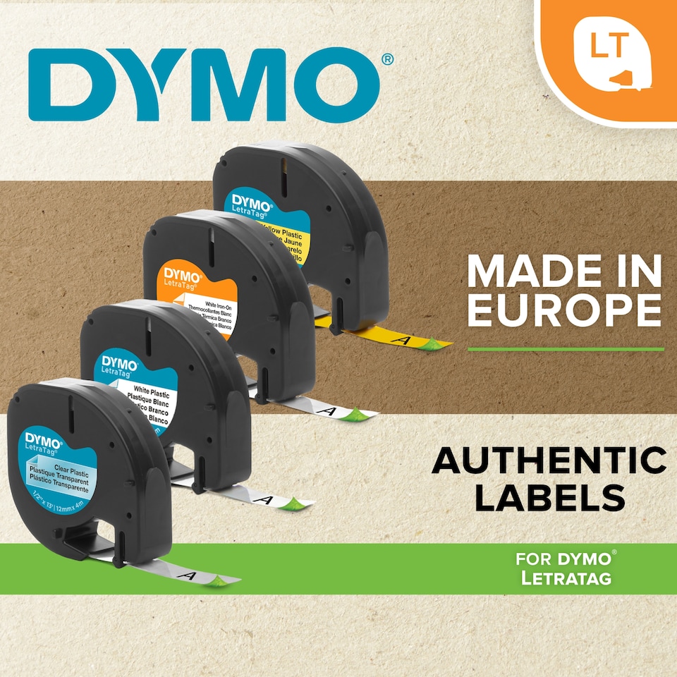 image 1 of DYMO PLASTIC LABELS WHITE 12MM x 4M ROLL