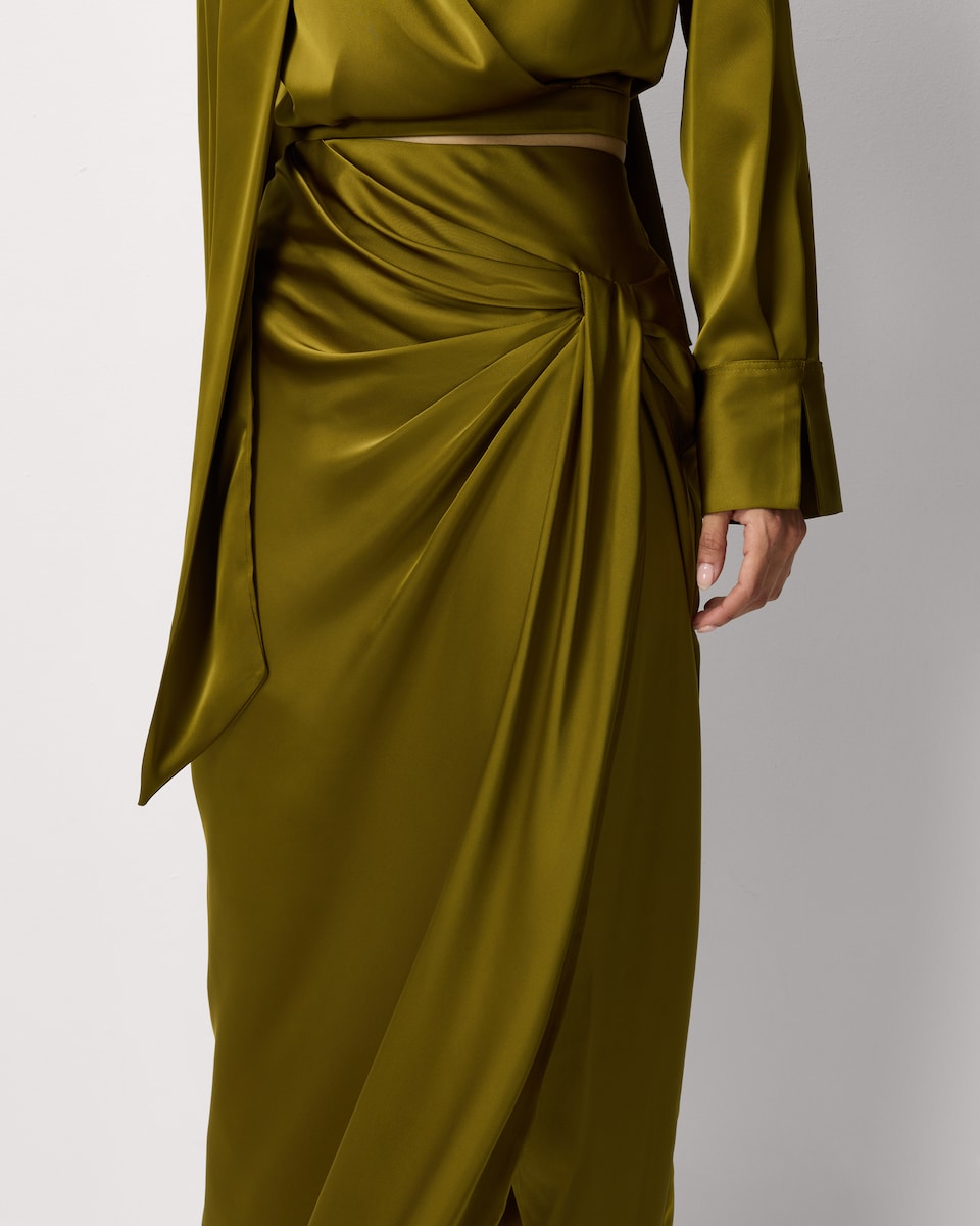 image 1 of F&F Satin Pleated Co-ord Midi Skirt in Green