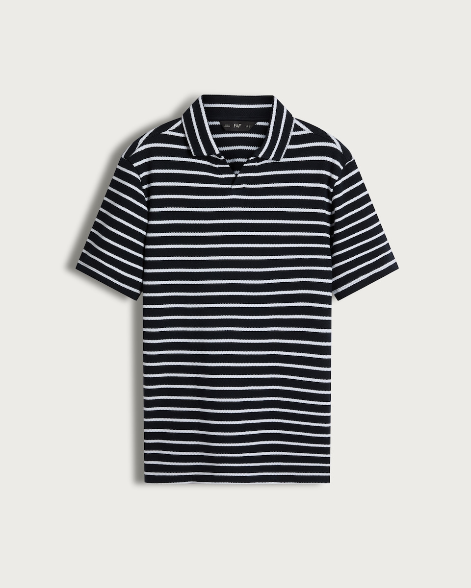 image 1 of The F&F Edit Striped Polo Shirt in Navy