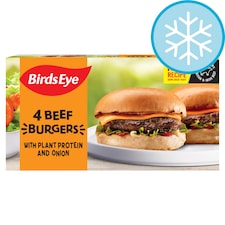 Birds Eye 4 Beef Burgers with Plant Protein and Onion 227g