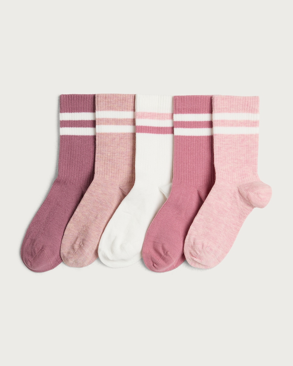 F&F Girls 5-Pack Cotton Blend Stripe Ankle Socks in Multi