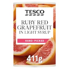 Tesco Ruby Red Grapefruit In Light Syrup 411G