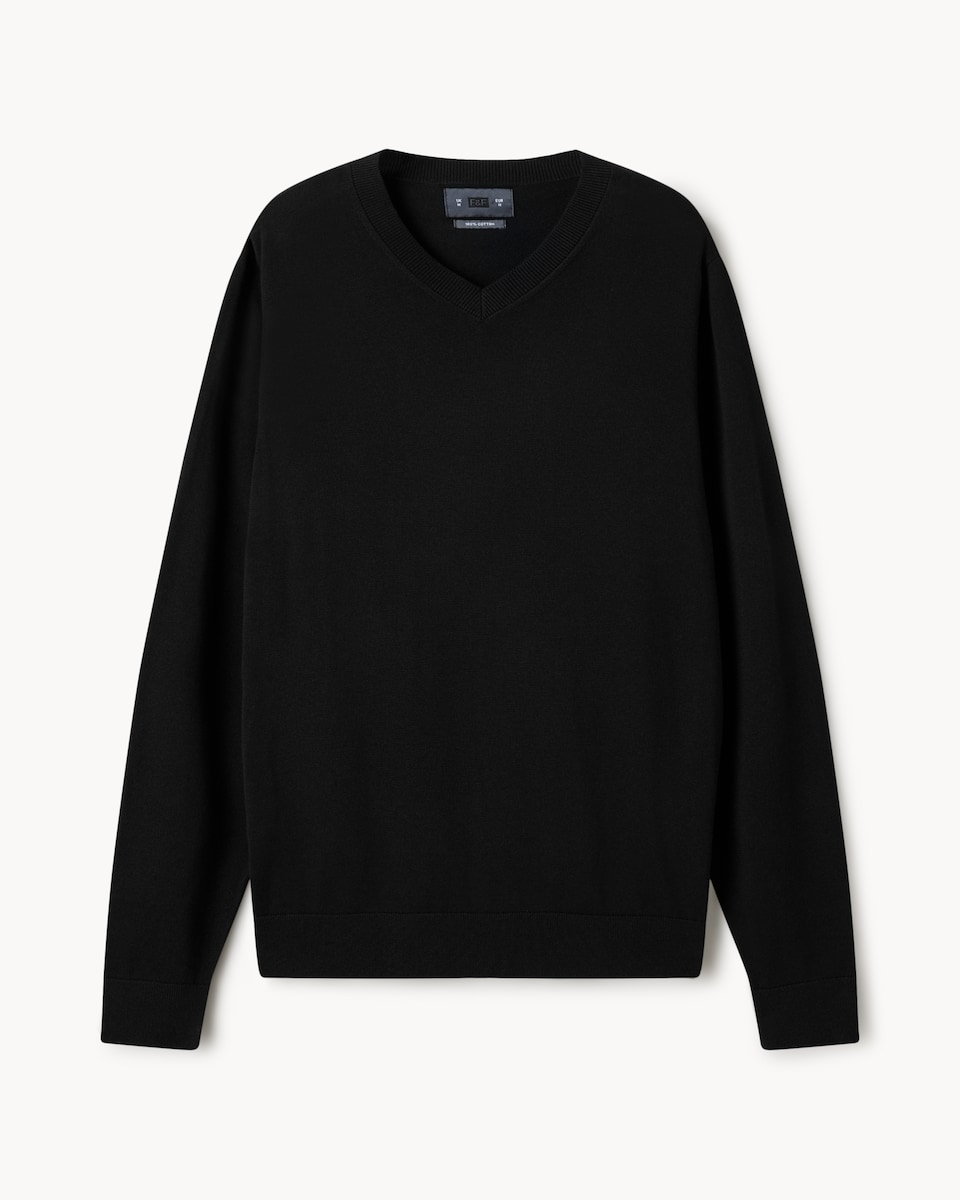 image 1 of F&F Pure Cotton V Neck Jumper in Black