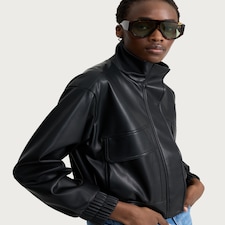 F&F Faux Leather Funnel Neck Jacket in Black