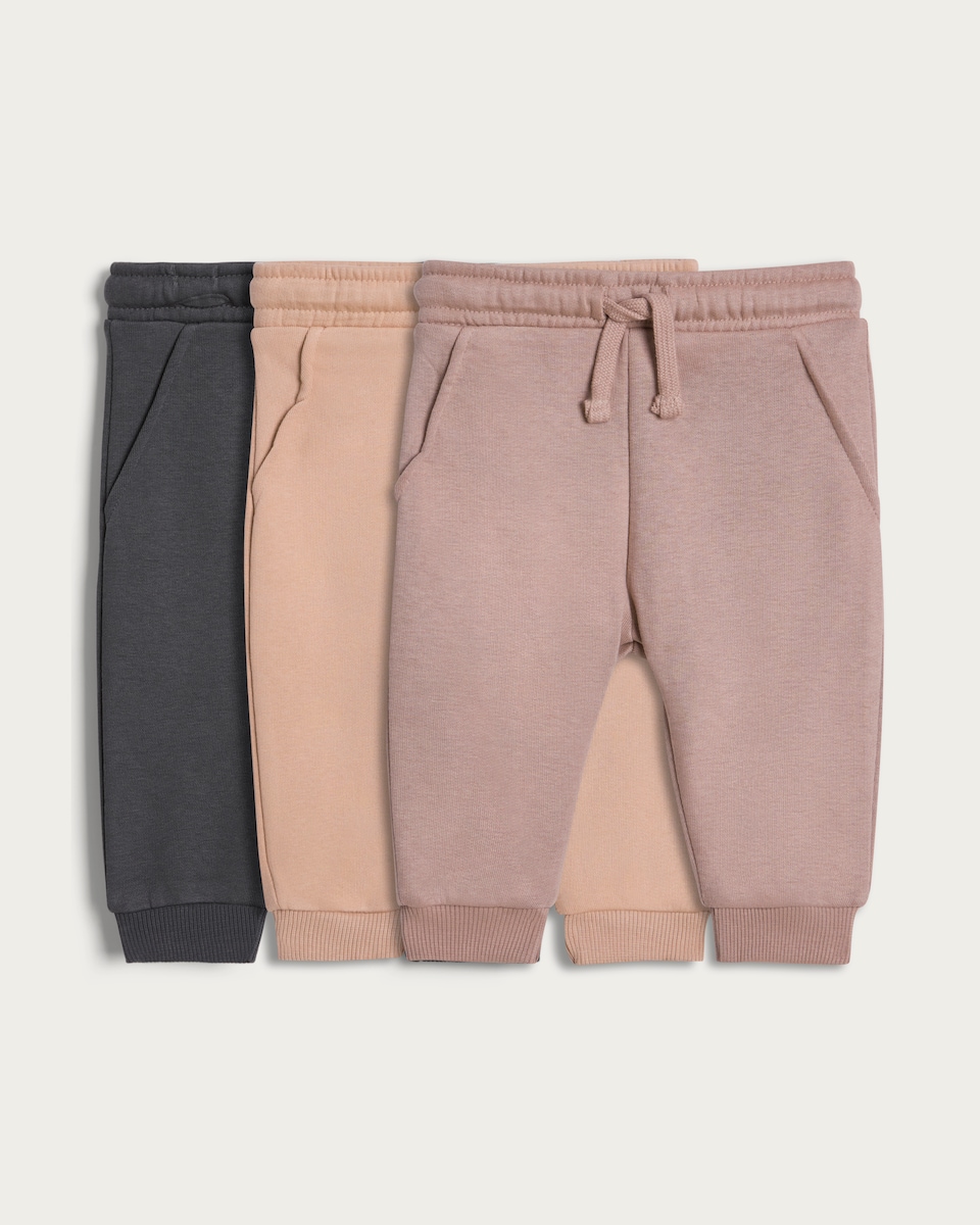 F&F Baby 3-Pack Cotton Rich Cuffed Drawstring Joggers in Grey