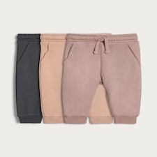 F&F Baby 3-Pack Cotton Rich Cuffed Drawstring Joggers in Grey