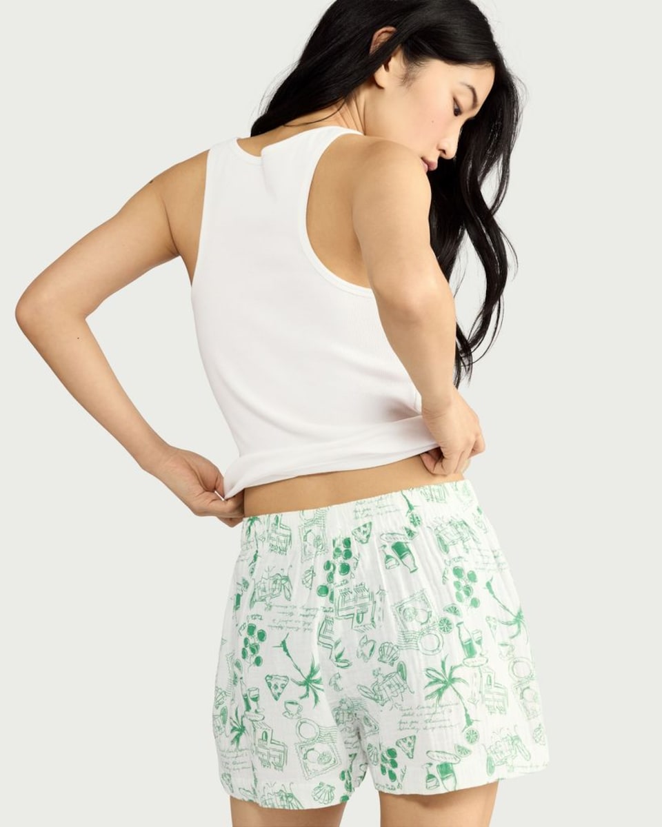 image 1 of F&F Cotton Rich Palm Tree Short Pyjama Set in Multi White