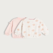 F&F Baby 2-Pack Cotton Rich Bear Print Sweatshirts in Pink