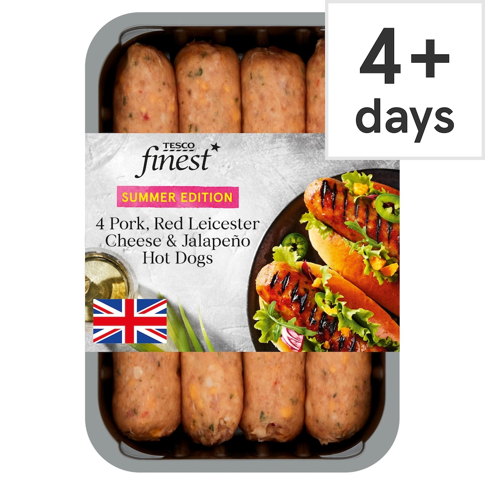 Tesco Finest 4 Pork Cheese & Jalapeno Hot Dogs 400G
