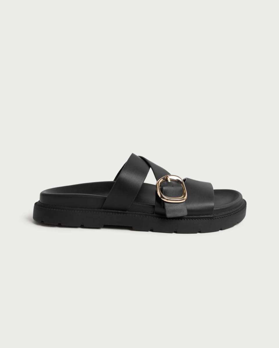 image 1 of F&F Cross Strap Buckle Detail Sandals in Black