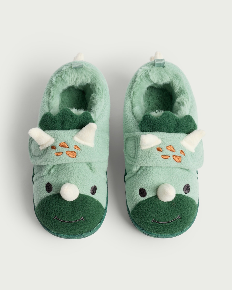 image 1 of F&F Boys Dinosaur Cupsole Slippers in Green
