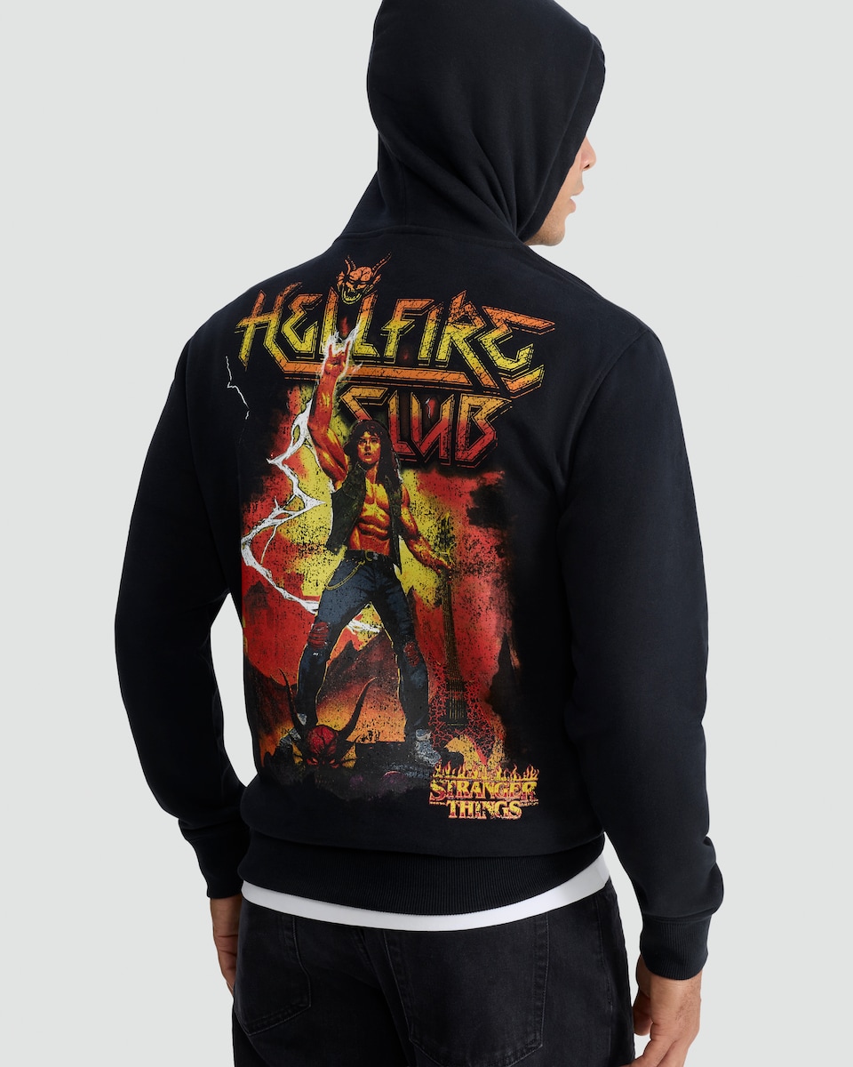 image 1 of Stranger Things Flame Print Hoodie in Black