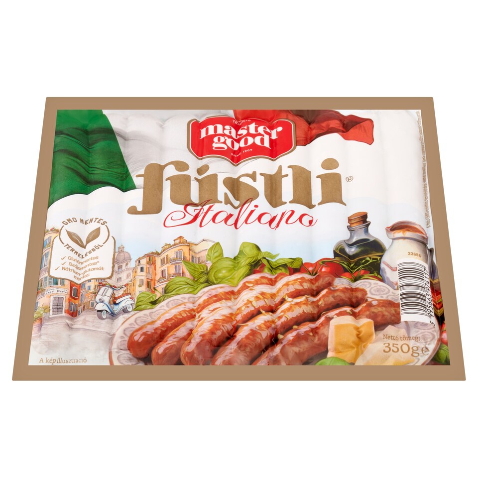 Master Good Füstli Italiano parmezán sajtos, füst ízesítésű virsli csirkehúsból 350 g  1. kép