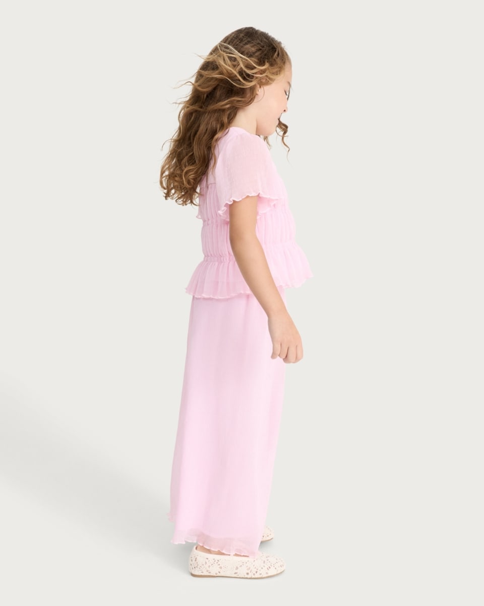 image 1 of F&F Girls 2-Piece Frill Trim Top and Trousers Set in Pink