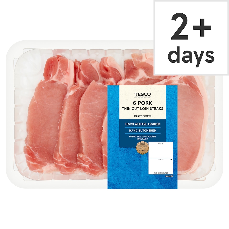 Tesco Thin Cut Pork Loin Steaks 6 Pack 600G