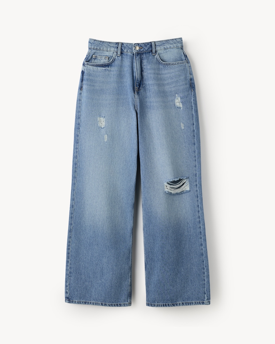 image 1 of F&F High Rise Wide Leg Ripped Jeans in Navy