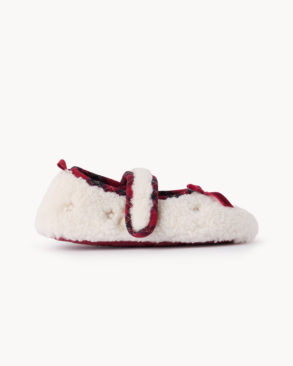 image 1 of Christmas Girls Check Pattern Mary Jane Slippers in Multi Red