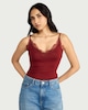 image 1 of F&F Lace Trim Strappy Vest in Burgundy