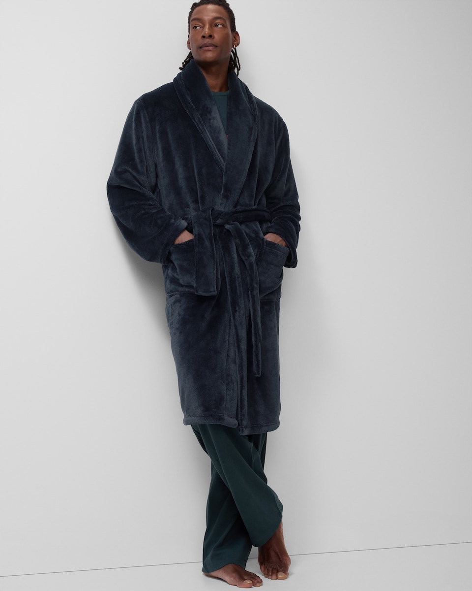 image 1 of F&F Fleece Belted Dressing Gown in Navy
