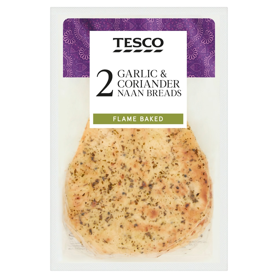 Tesco Garlic & Coriander Naan 2 Pack 260G