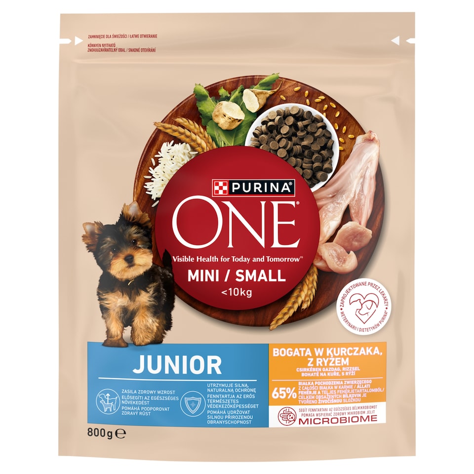 Purina One Junior teljes értékű állateledel kölyökkutyák számára csirkében gazdag, rizzsel 800 g