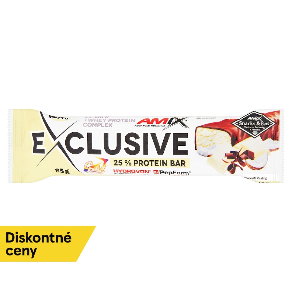 Amix Exclusive White Choco & Coconut proteínová tyčinka 85 g