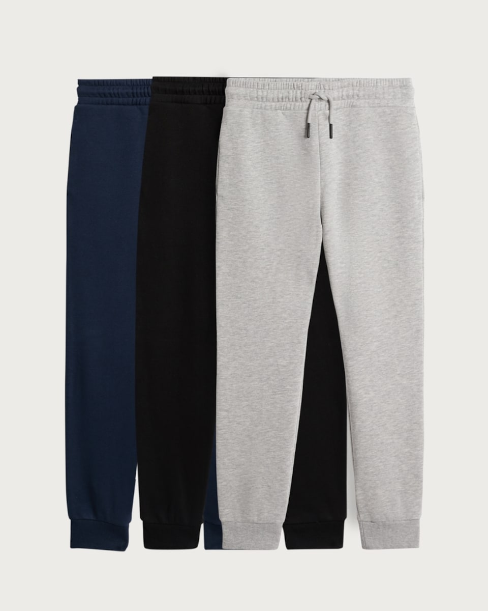 image 1 of F&F Boys 3-Pack Cotton Rich Drawstring Cuffed Joggers in Black