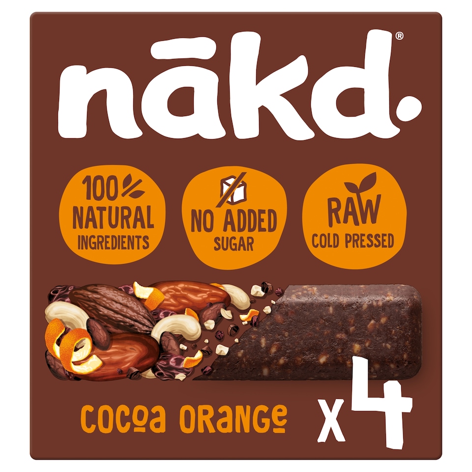 image 1 of Nakd Cocoa Orange Fruit & Nut Bars 4 Pack 140g