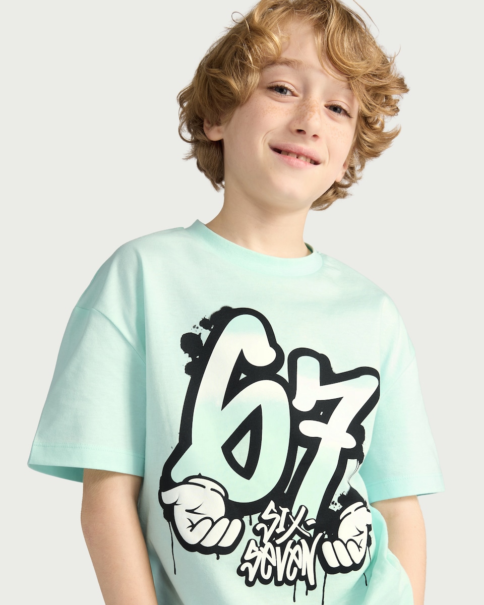 image 1 of F&F Boys Pure Cotton 6-7 T-Shirt in Mint