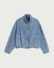 image 4 of F&F Funnel Neck Bubble Hem Denim Jacket in Blue