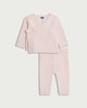 image 1 of F&F Baby 2-Piece Pure Cotton Knitted Wrap Cardigan and Leggings Set in Pink
