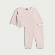 F&F Baby 2-Piece Pure Cotton Knitted Wrap Cardigan and Leggings Set in Pink
