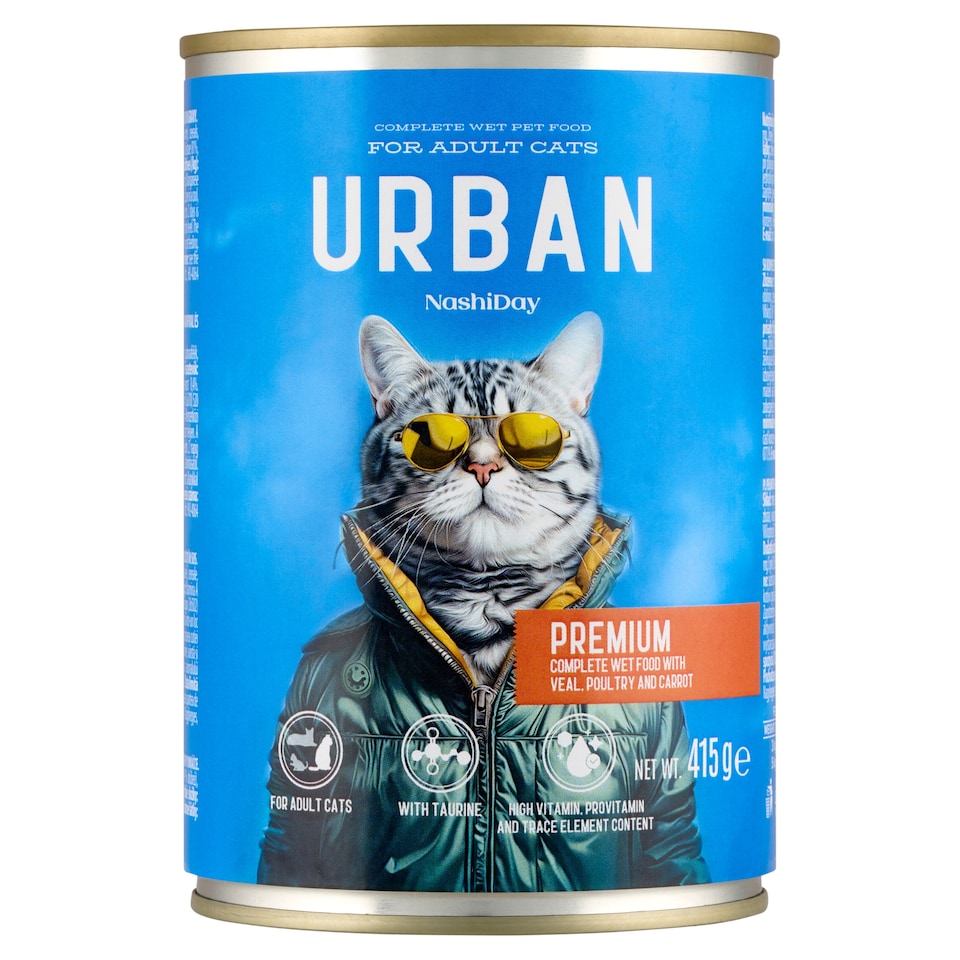 NashiDay Urban állateledel felnőtt macskák számára borjúval, baromfival, sárgarépával szószban 415 g  1. kép