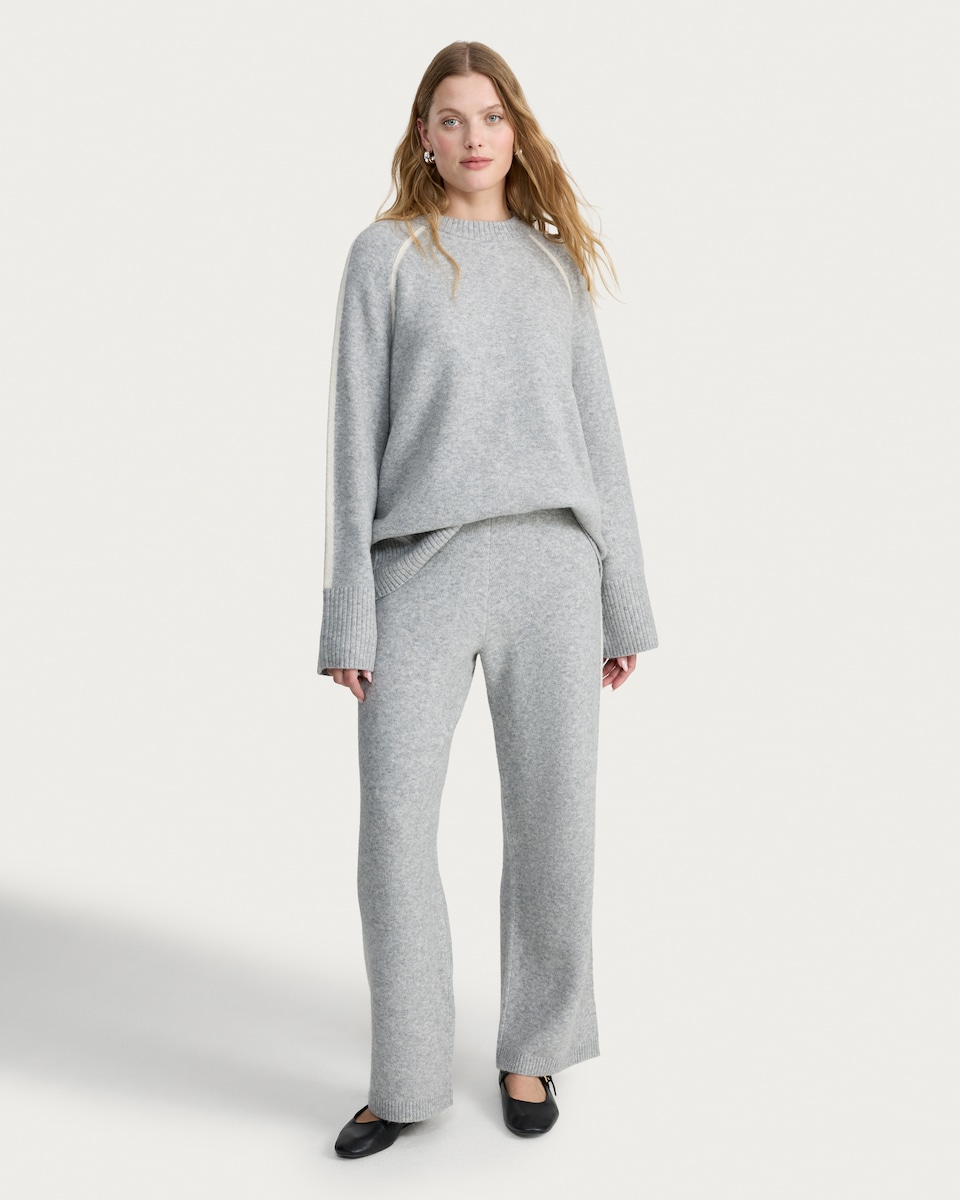 image 1 of F&F Knitted Side Stripe Wide Leg Co-ord Trousers in Grey