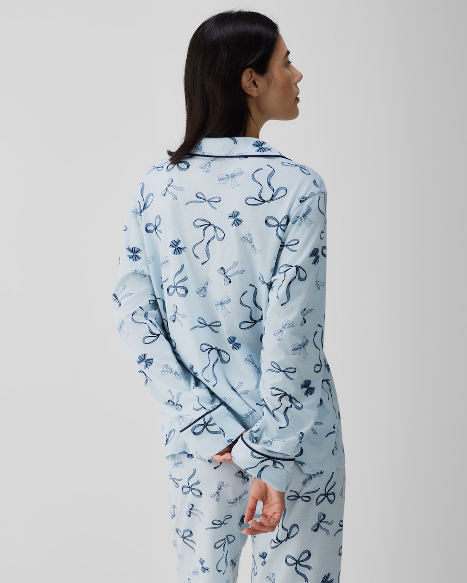 image 1 of F&F Pure Cotton Bow Pyjama Set in Multi Blue