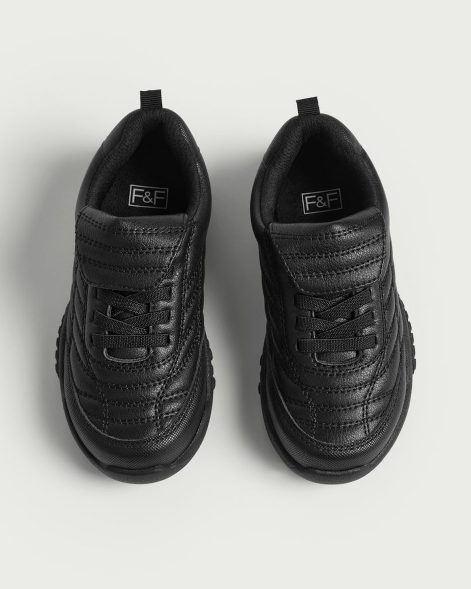 image 1 of F&F School Boys Textured Strap Fastening Trainers in Black