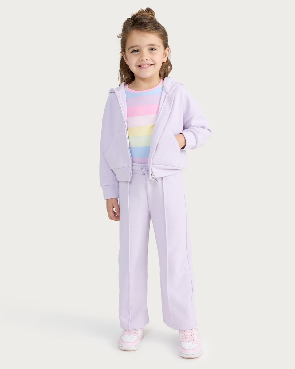 image 1 of F&F Girls Cotton Blend Zip Through Hoodie and Joggers Set in Lilac