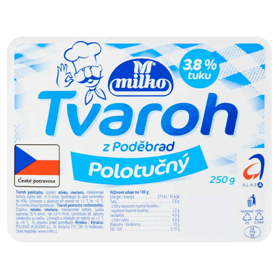 Obrázek 1 pro produkt Milko Tvaroh z Poděbrad polotučný 250g