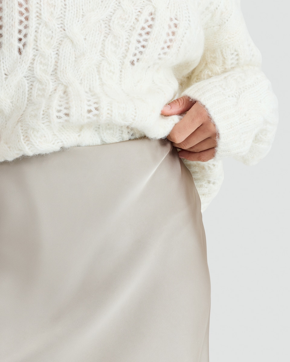 image 1 of F&F Satin Slip Midi Skirt in Stone
