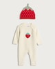 image 1 of F&F Baby 2-Piece Pure Cotton Knitted Strawberry Romper and Hat Set in White